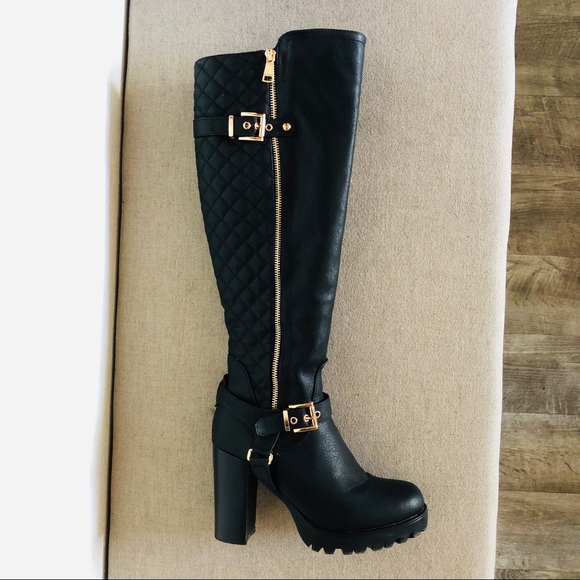 Dream Pairs Shoes - Quilted Knee high Riding moto boots